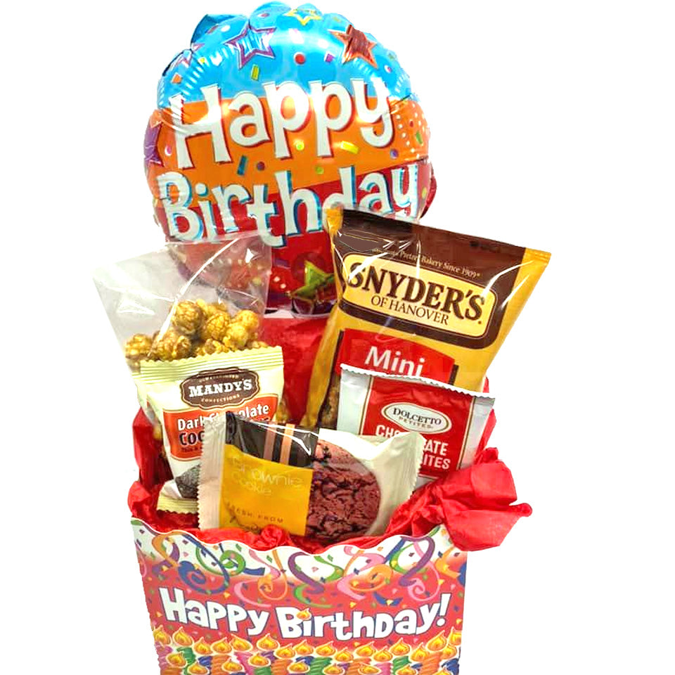 Birthday Gift Basket with Cookies and Snacks